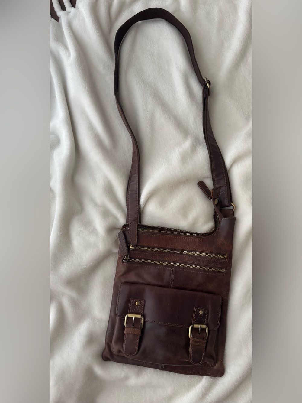 The Leather Store Dark Brown Leather Crossbody with Dual Zip Front